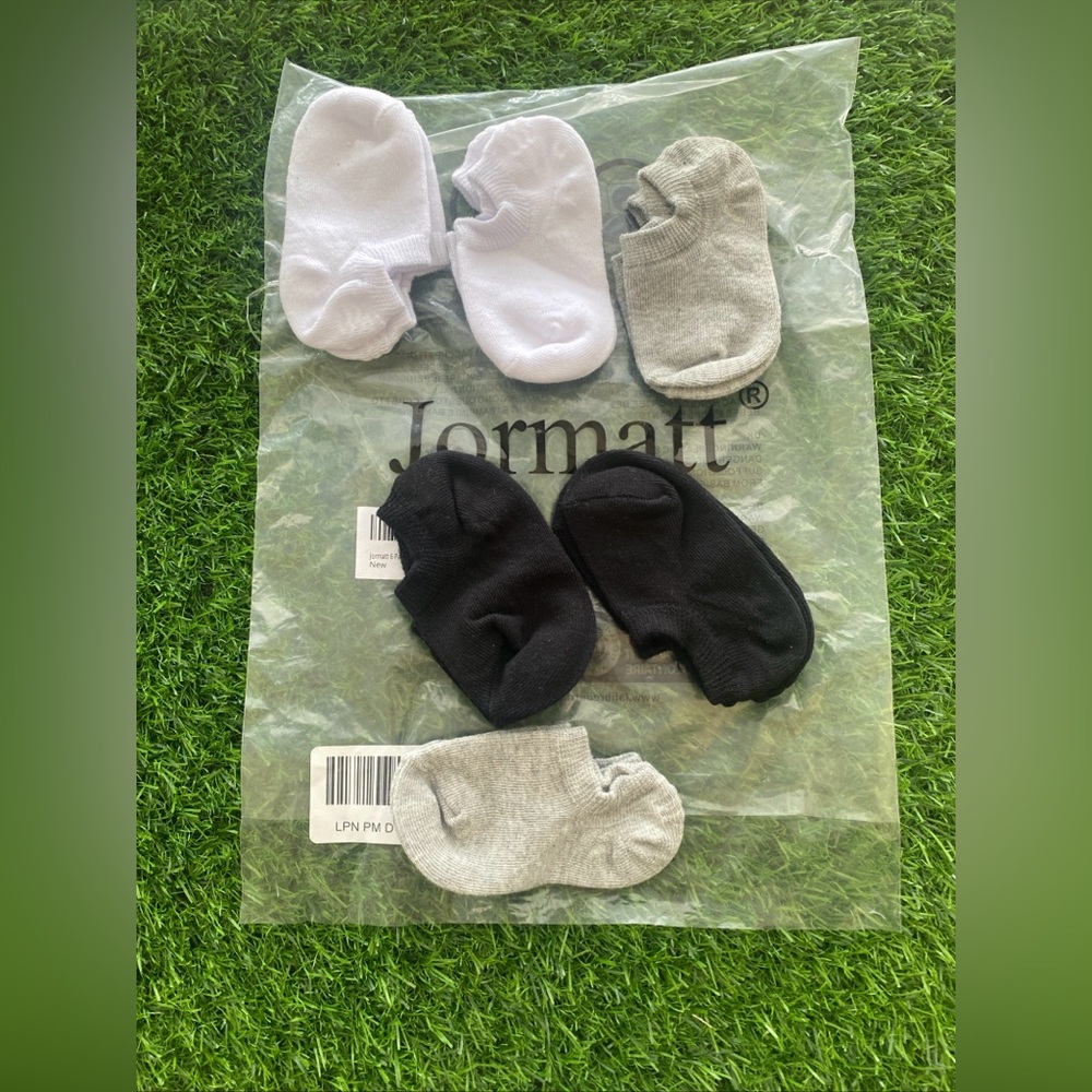 JORMATT Toddler No Show Socks Anti Slip Grips 6 Pairs Black White Gray Size 3-4T